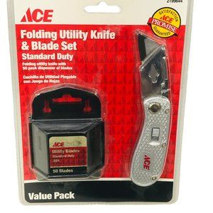 Ace Standard Duty Folding Utility Knife And 50 Blade Set New In Package
